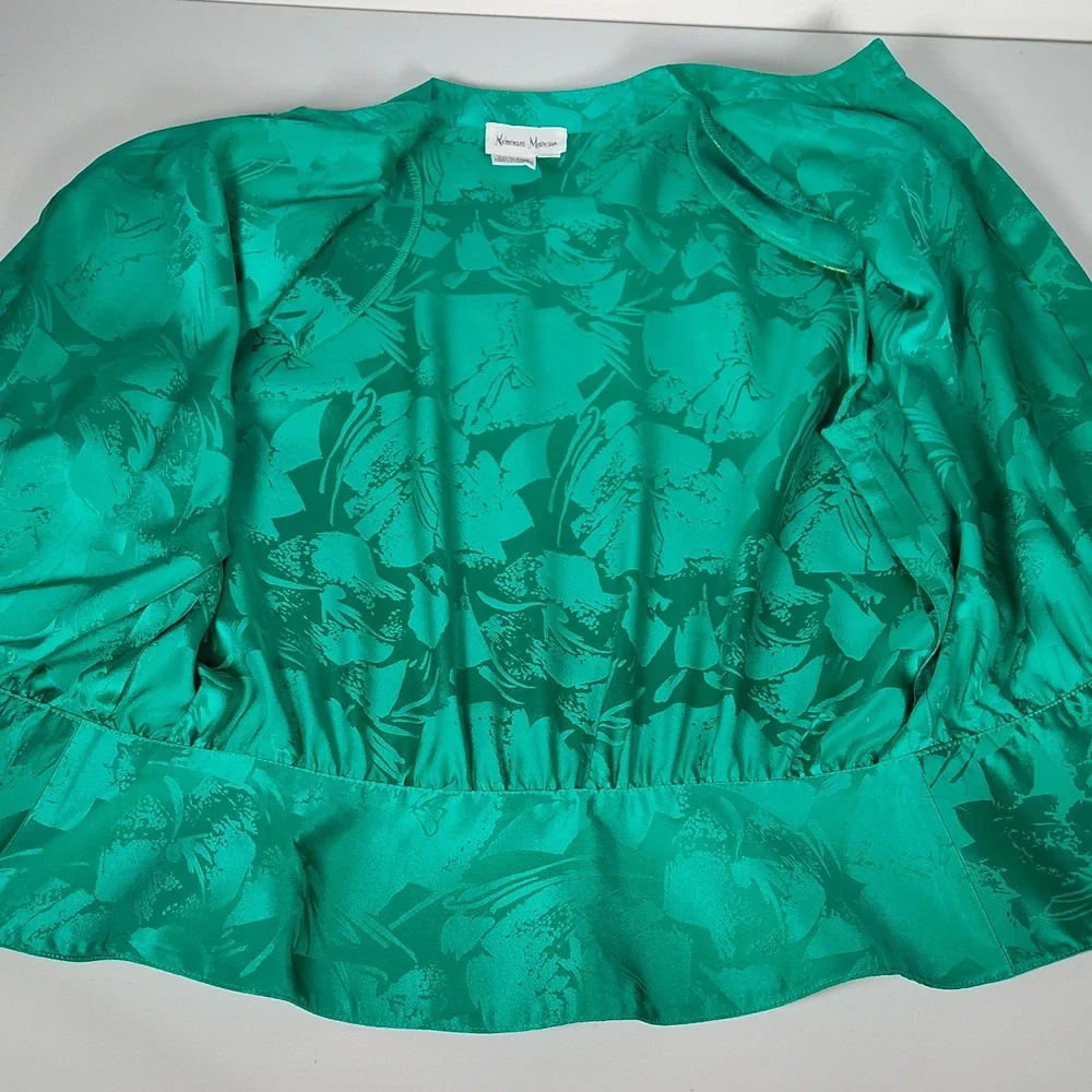 Vintage Neiman Marcus 100% silk emerald green skirt‎ set 6